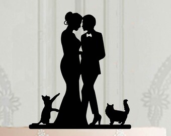 Adorno personalizado para pastel de boda lésbico con gatos, adorno para pastel de boda de 2 novias, decoración para bodas LGBT