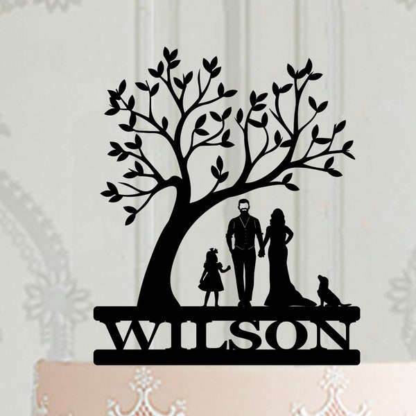 Fully Custom Family wedding cake topper, Silhouette topper with children, Customised topper for wedding cake