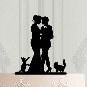 Custom Lesbian Wedding Cake Topper with cats, 2 brides wedding Cake Topper, LGBT wedding decor