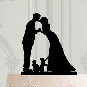 Custom Wedding cake topper with cat, Bride and groom with pet cake topper, Laser cut topper , Cake Decoration, Custom pet cake topper
