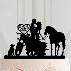 Wedding cake topper,  motorcycle cake topper, mr & mrs cake topper with pets, horse cake topper, dog, cat silhouette