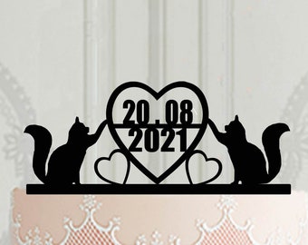 Adorno personalizado para tarta de boda con mascotas, adorno para tarta con nombre, adorno para tarta con fecha