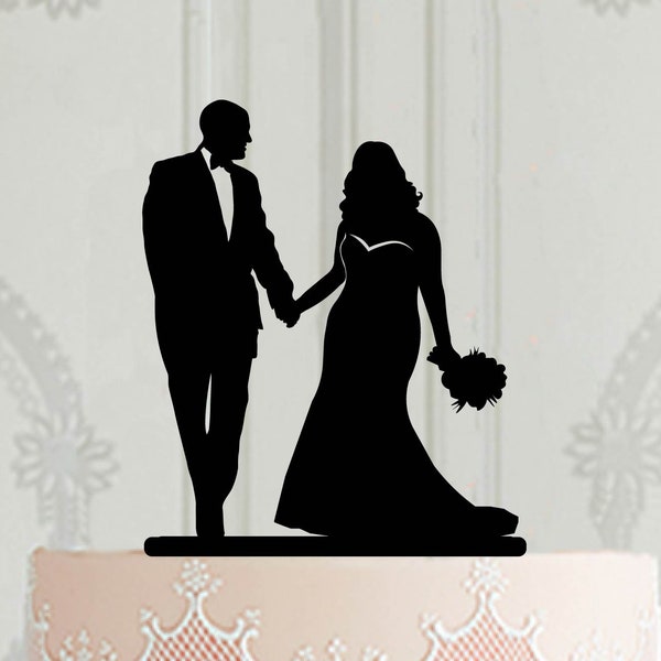 Wedding cake topper plus size bride,  Curvy bride Silhouette cake topper for wedding, Couple silhouette cake decoration