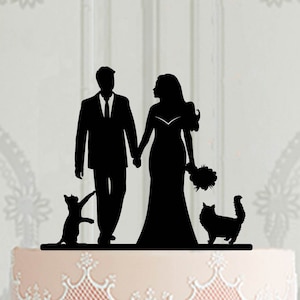 Silhouette Wedding cake topper with cats and dogs, Custom topper  Bride and Groom topper, Customised Cake Topper