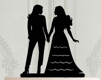 Lesbian Silhouette Wedding Cake Topper, Mrs Mrs Cake decoration, 2 brides Cake Topper, Same Sex Wedding, LGBT wedding Cake Topper