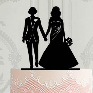 Lesbian wedding cake topper, Bride in a suit cake decor, same sex cake topper, 2 women cake topper, Lesbian party decor,