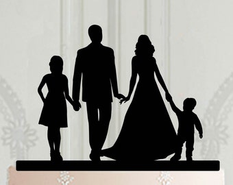 Adorno para pastel de boda familiar, adorno para pastel de novia y novio (niña y niño), decoración para pastel cortada con láser, adorno para pastel con niños para decoración de bodas
