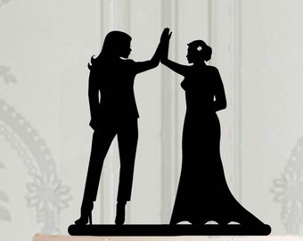 2 brides  Wedding Cake Topper, Lesbian high five cake topper for wedding, LGBT Cake Decoration, Mrs and Mrs cake decor