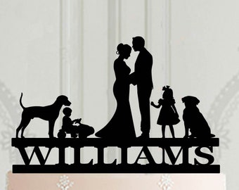Adorno personalizado para tarta de boda con niños y mascotas, adorno personalizado para tarta de boda