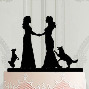 Custom Lesbian Wedding Cake Topper with cats, 2 brides wedding Cake Topper, LGBT wedding decor