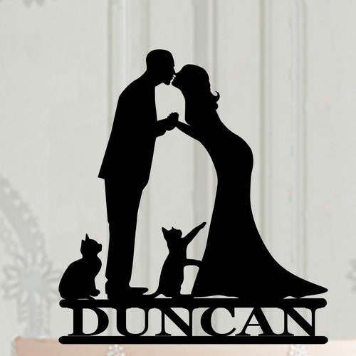 Bride and Groom Wedding Cake Topper With Cats Groom Kissing Etsy