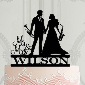 Personalised Wedding Cake Topper , Trumpet and saxophone  Cake Topper, Music cake decoration