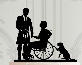 Adorno para pastel de boda en silla de ruedas, adorno para pastel de boda escocés con novio en kilt