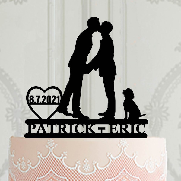 Fully Custom Gay wedding cake topper, 2 grooms Silhouette topper, Personalised LGBT wedding decor , 2 males cake topper for wedding