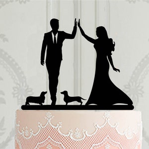 Custom pets Wedding cake topper , Bride and groom silhouette, Cake topper with cat, Laser cut cake topper, Acrylic topper for wedding