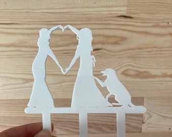 Lesbian wedding cake topper with dog - ready to ship