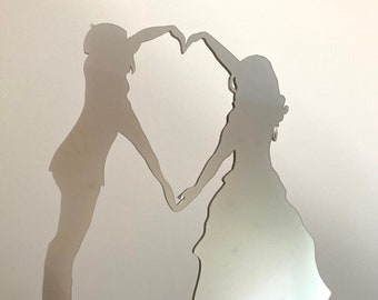Wedding cake topper with cat, Bride and groom silhouette laser cut acrylic cake decoration- ready to ship