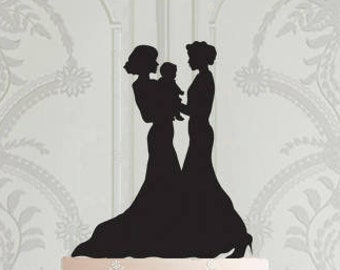 Lesbian Wedding Cake Topper, With baby, Mrs Mrs Cake Topper, LGBT Cake Topper , Bride and Bride Cake Topper, Same Sex Wedding Cake Topper