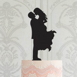 Wedding Cake Topper with bride and groom acrylic silhouette, Laser cut cake topper, Acrylic cake topper, Wood cake topper for wedding