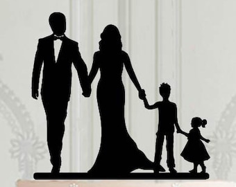 Family Wedding cake topper with boy and girl, Bride and groom with childrenCustom cake topper, Wedding decor ideas