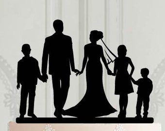 Family wedding cake topper, Silhouette topper with children, Cake decoration, Wedding decor, Laser cut cake topper, Acrylicc ake topper