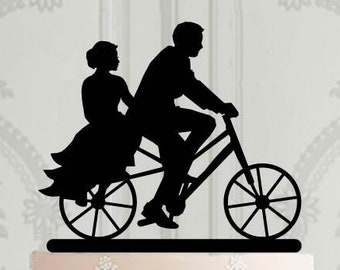 Wedding Cake Topper with bicycle, Bicysle weddign decor, Silhouette cake topper with bike,