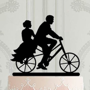 Wedding Cake Topper with bicycle, Bicysle weddign decor, Silhouette cake topper with bike,