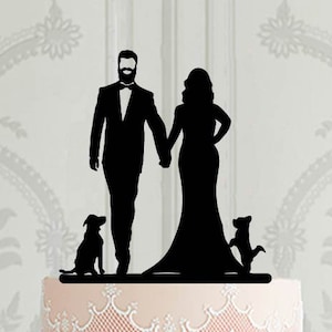 Wedding cake topper with dogs, Bride and groom with beard ,  Cake topper with dog, Cake Decoration,  Custom cake topper