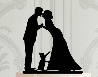Custom cat wedding cake topper , Acrylic cake topper for wedding, Customised Cake decoration with cat, Bride groom silhouette decor