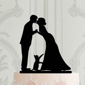 Custom cat wedding cake topper , Acrylic cake topper for wedding, Customised Cake decoration with cat, Bride groom silhouette decor