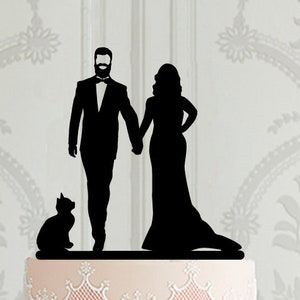 Gold wedding cake topper with cat - ready to ship