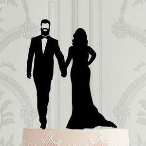 Wedding Silhouette Cake Topper, Bride and Groom with beard Silhouette, Wedding decor, Laser cut cake topper, Wood cake topper