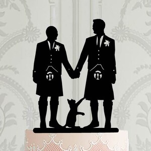 Scottish wedding cake topper with cat, Gay wedding cake decor, LGBT party decoration
