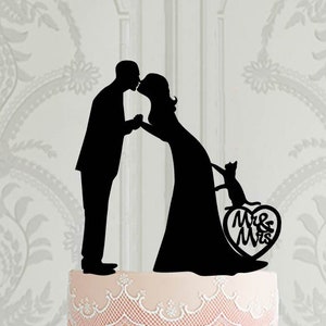 Hochzeitstorte mit Katze, Mr & Mrs Tortenstecker mit Haustier, Tortenstecker personalisiert, Hochzeitsdeko, Brautparty Torte, Tortendekoration