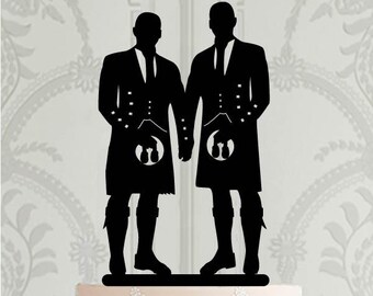 2 grooms wedding cake topper, Groom in kilt cake topper