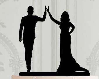 High five Wedding cake topper , Bride and groom silhouette cake decor, Acrylic cake topper, Personalised cake topper for wedding