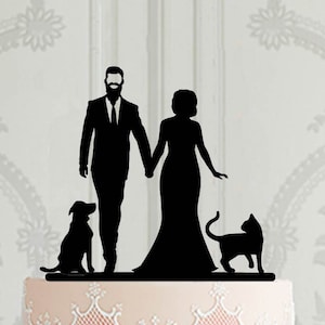 Custom  wedding cake topper with cat or dog , Bearded groom cake topper, Wedding decor , Laser cut cake topper