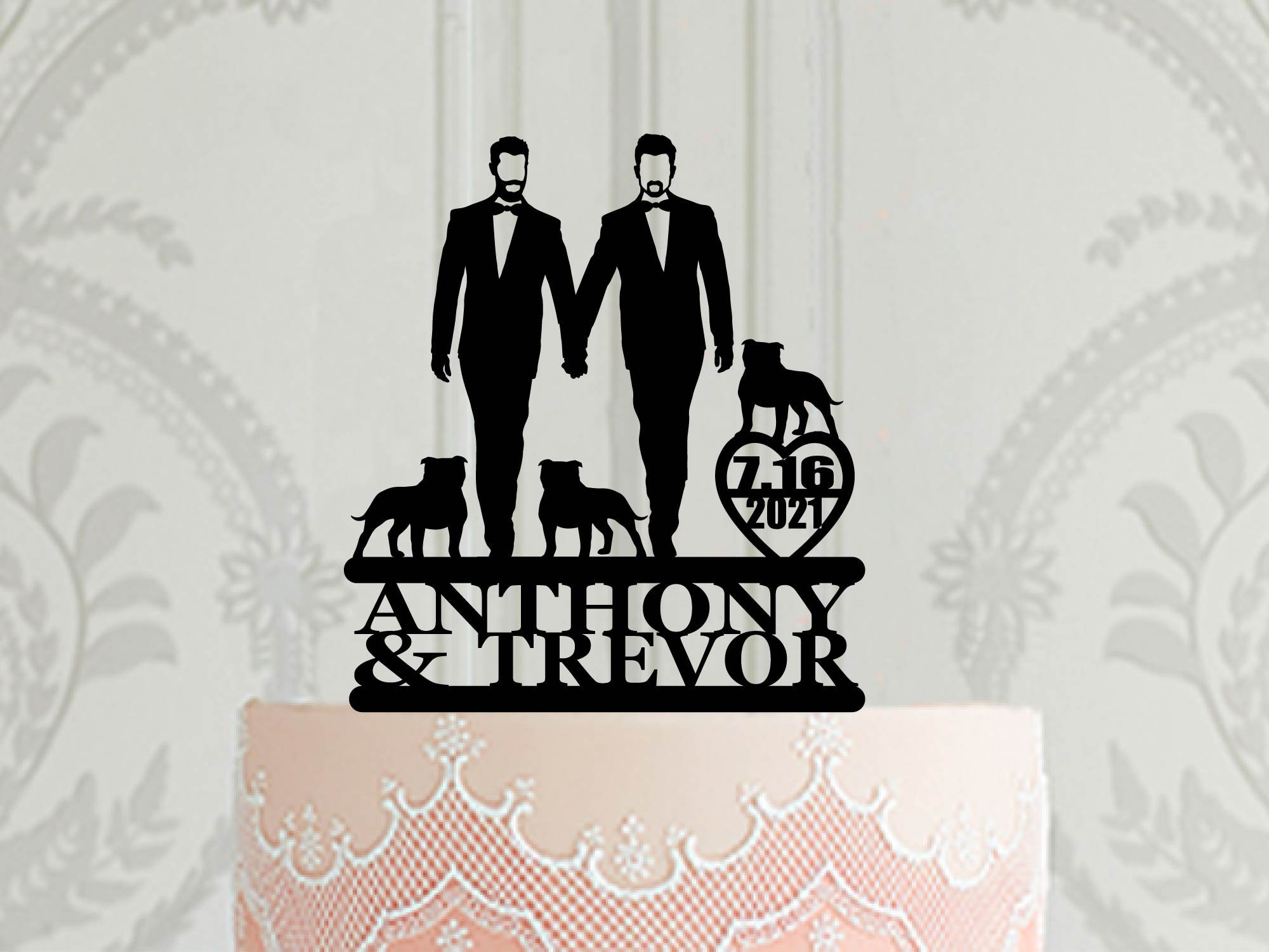 Paper &amp; Party Supplies Fully Custom Gay wedding cake topper 2 males ...