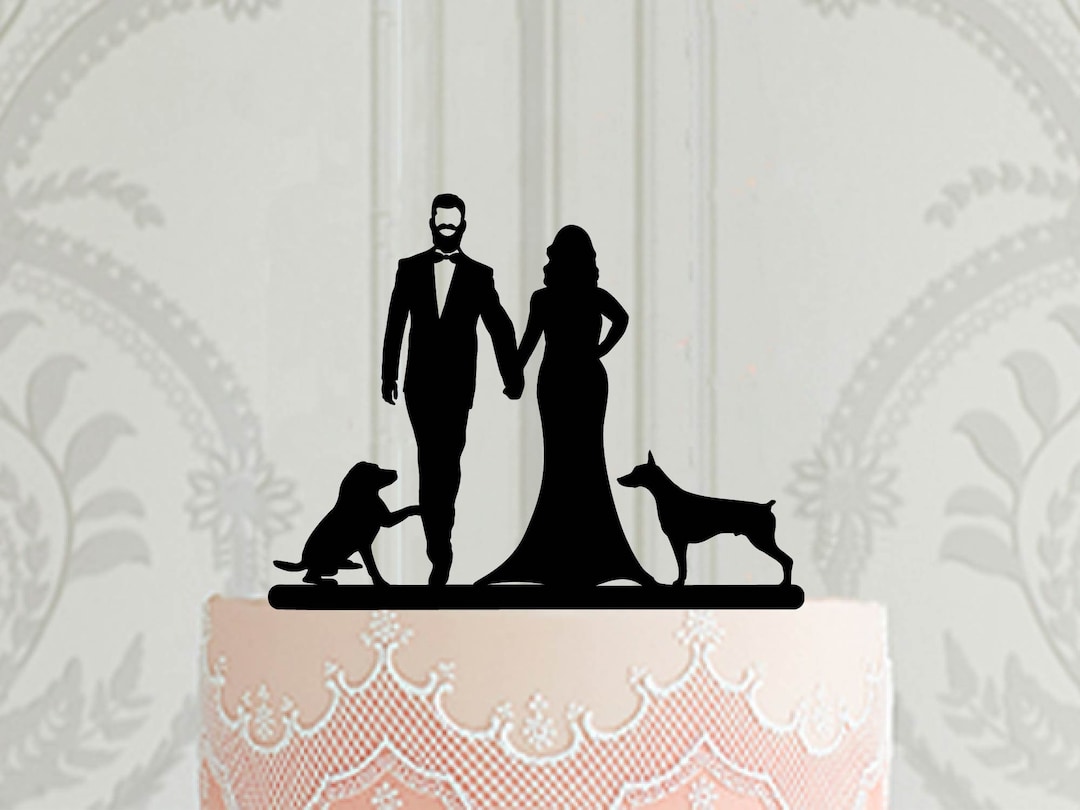 Custom Wedding Cake Topper With Dogs Bride and Groom With - Etsy
