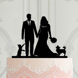 Custom silhouette wedding cake topper with pets, Curvy bride groom in suit cake topper for wedding, Customised cat or dog cake decoration image 10