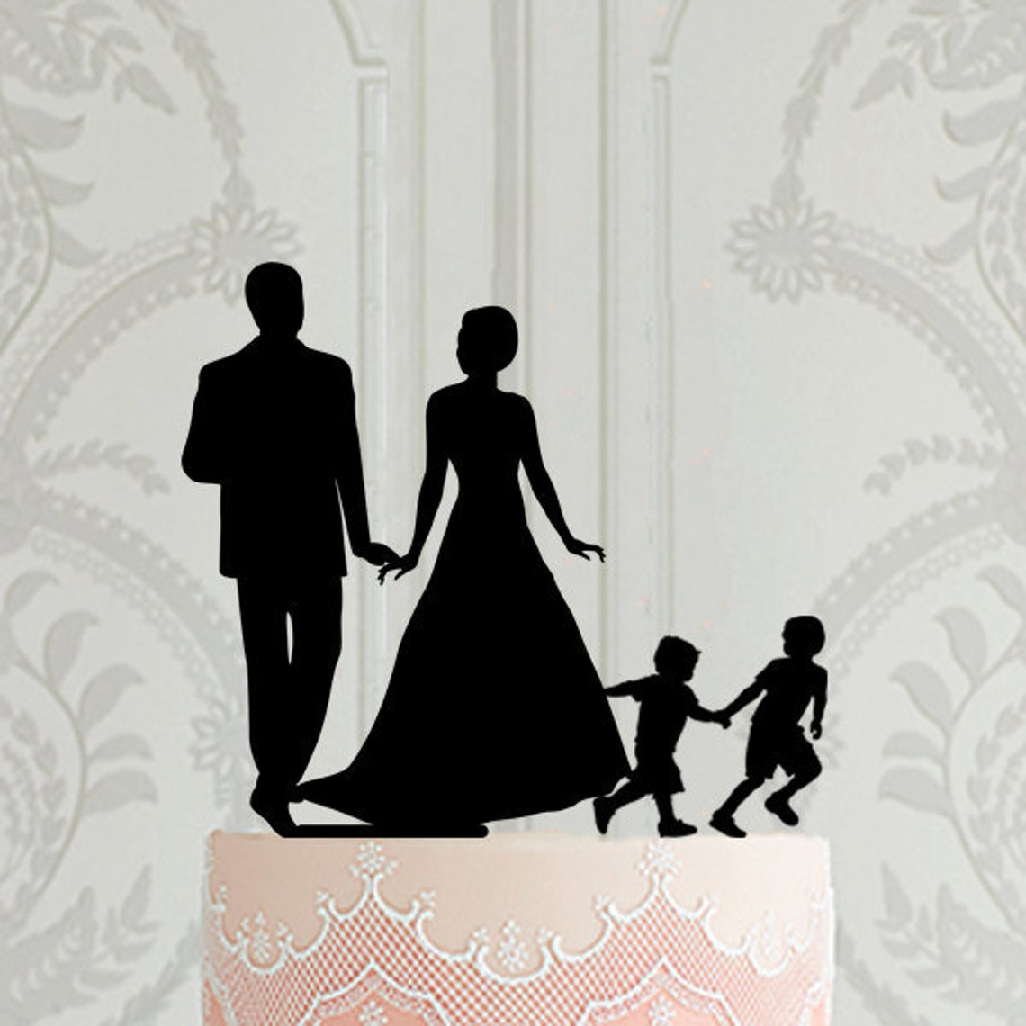Family Wedding Cake Topper Bride and Groom With Children - Etsy