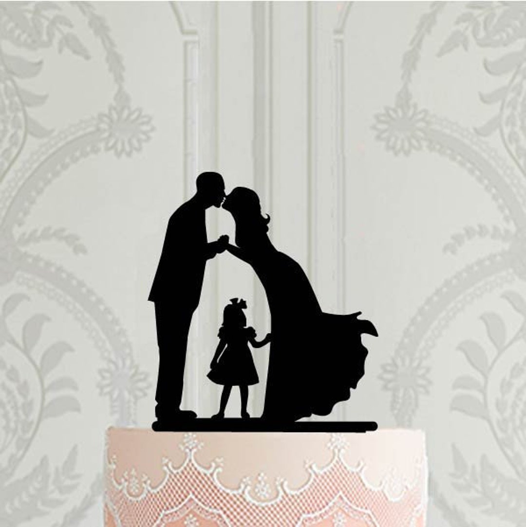 Family Silhouette Wedding Cake Topper, Bride and Groom With Child, Cake ...