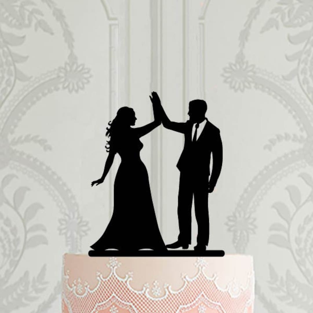 Wedding Silhouette Cake Topper With Bride and Groom High Five - Etsy