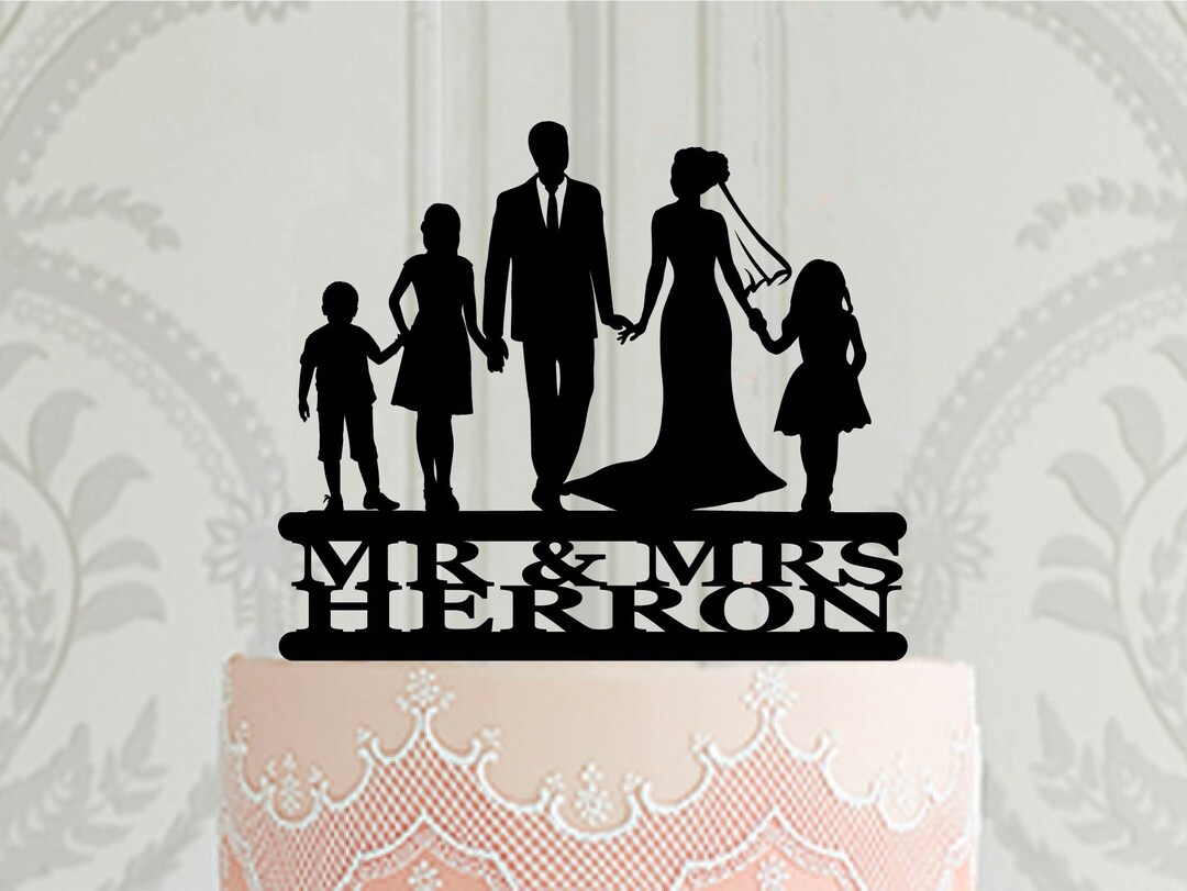 Family Silhouette Wedding Cake Topper, Acrylic Cake Topper, With Boy ...
