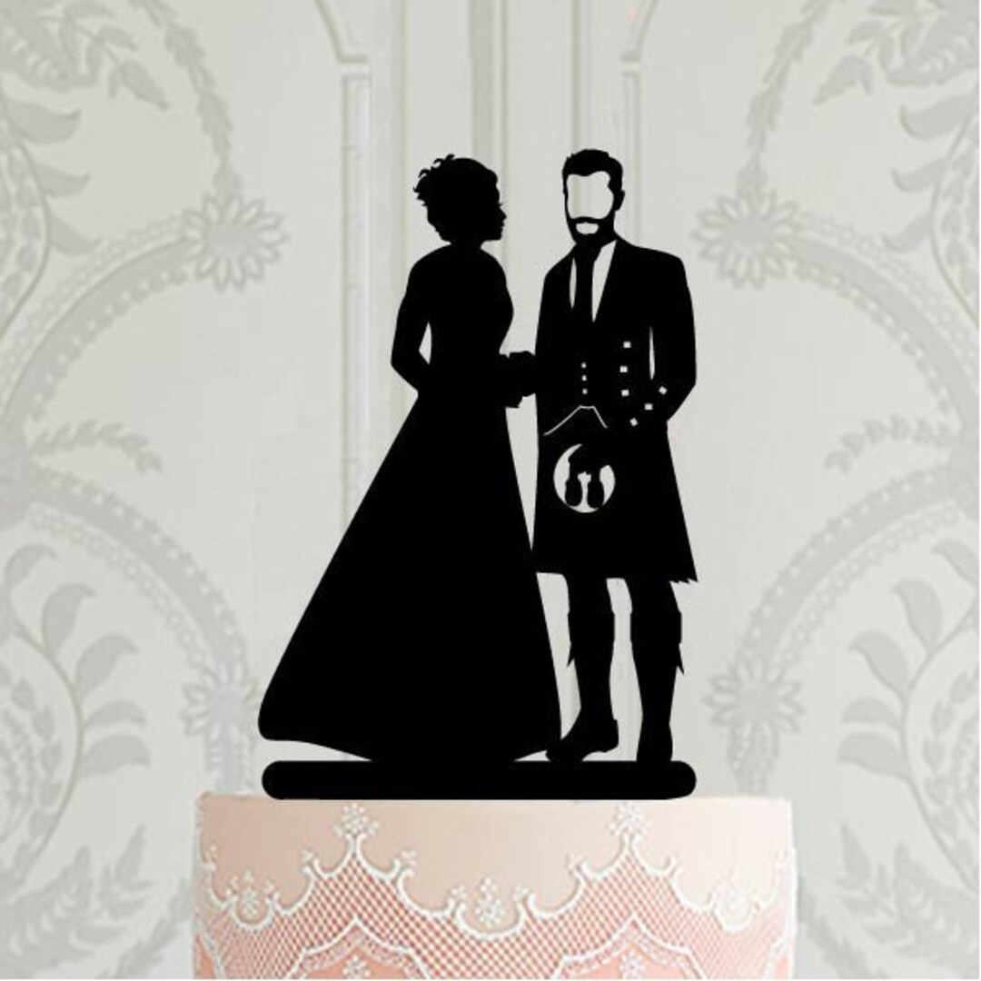 Scottish Wedding Cake Topper, Bride and Groom With Beard Silhouette
