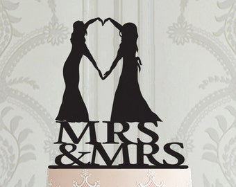 Lesbian Wedding Cake Topper, Mrs and Mrs laser cut acrylic cake decoration