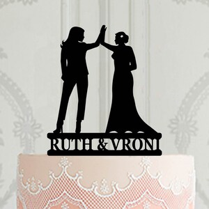 2 brides Wedding Cake Topper, Lesbian high five cake topper for wedding, LGBT Cake Decoration, Mrs and Mrs cake decor image 3