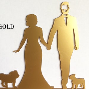 Gay wedding cake topper with pets, LGBT wedding decor ideas, Laser cut acrylic cake decoration image 5