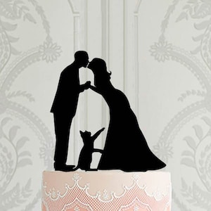 Custom Wedding cake topper with cat, Bride and groom with pet cake topper, Laser cut topper , Cake Decoration, Custom pet cake topper