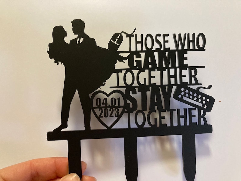 Décoration de gâteau de mariage pour gamers, console de jeux pour décoration de gâteau, décoration silhouette de gamers pour mariage mr & mrs image 7